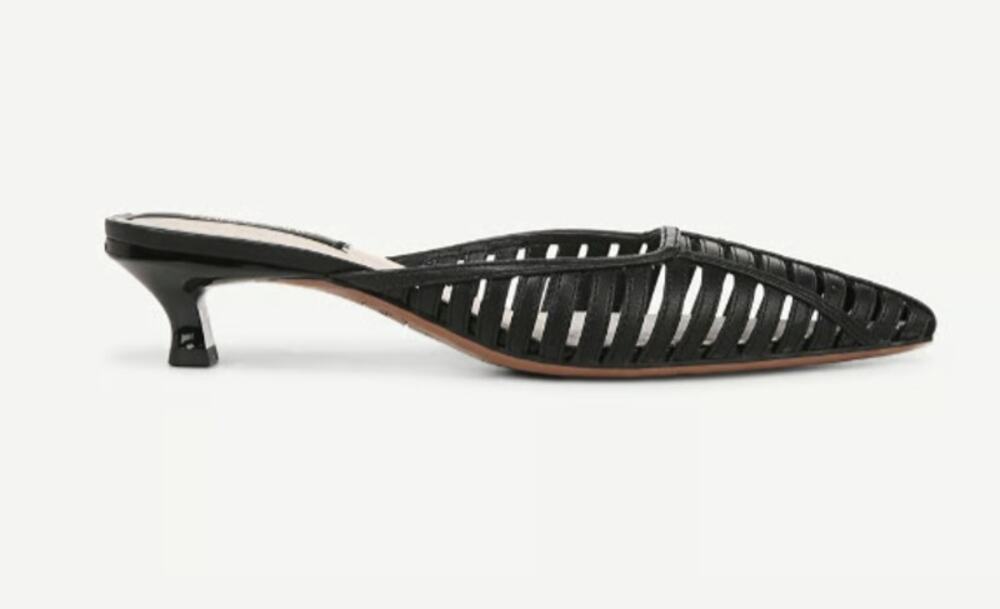 Franco Sarto MARLINA Black Woven Cage Kitten Heel Mules, 8